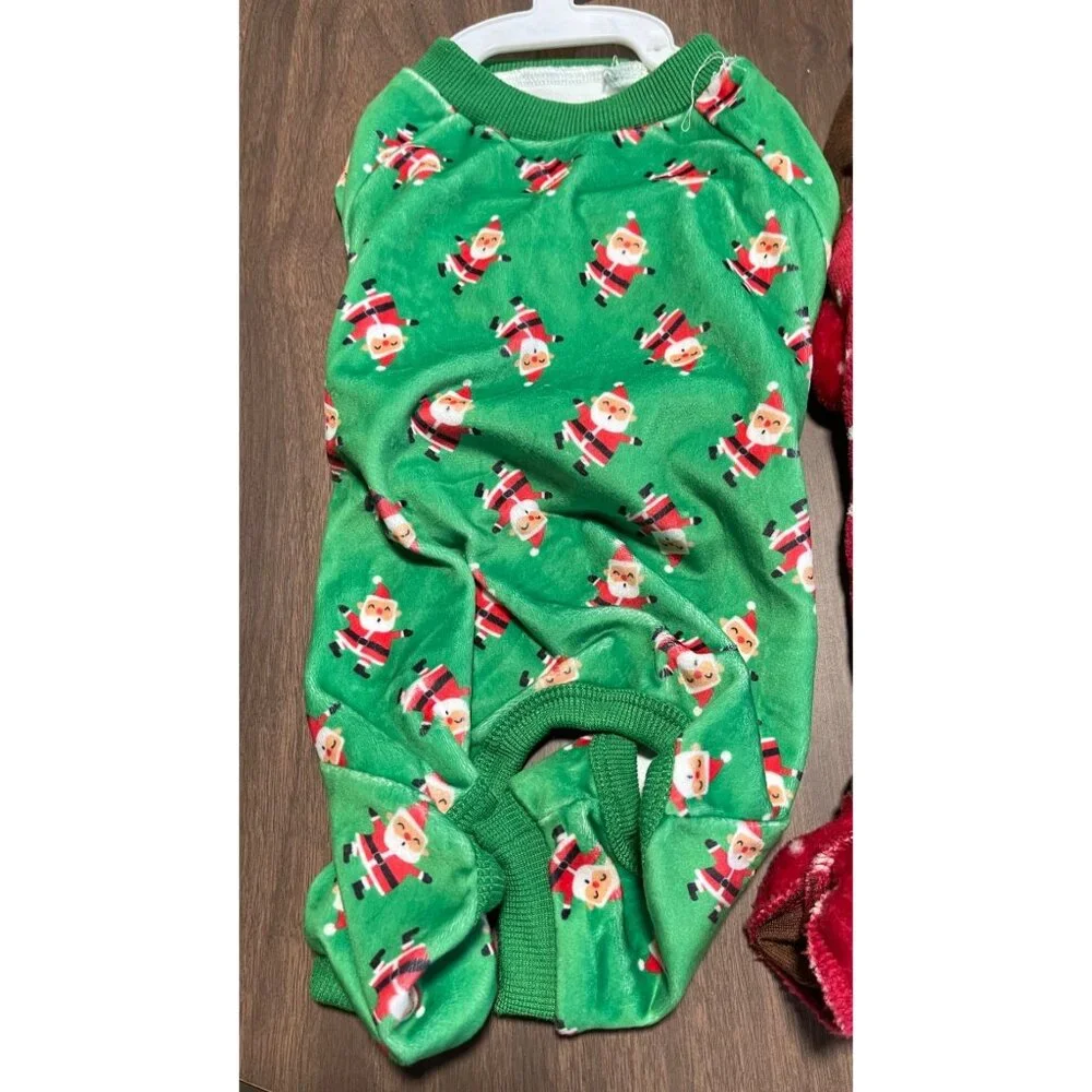 Santa & Reindeer Polka Dot Dog Pajamas 2-Pack Small Adorable Holiday Pet Outfit